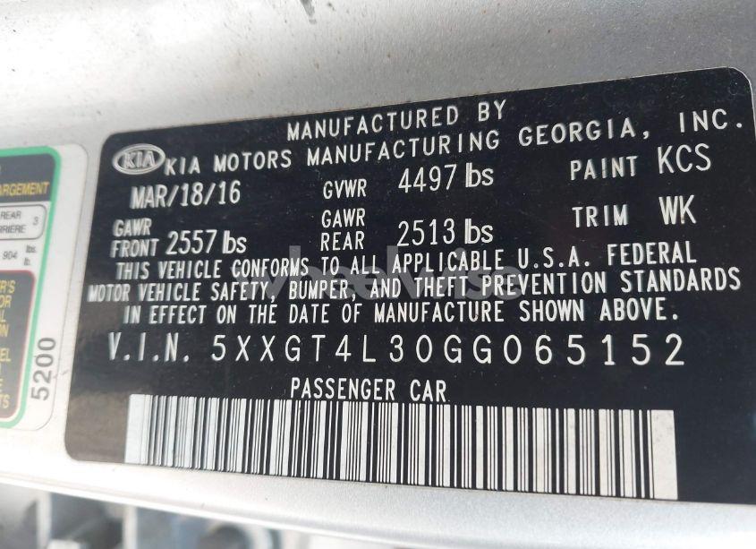 Photo 9 of 2016 Kia Optima LX (VIN 5XXGT4L30GG065152)