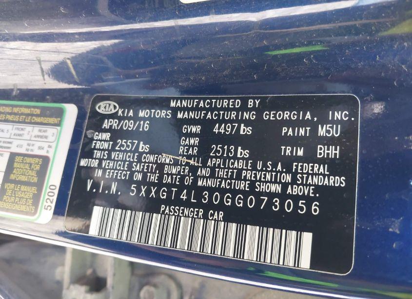 Photo 9 of 2016 Kia Optima LX (VIN 5XXGT4L30GG073056)