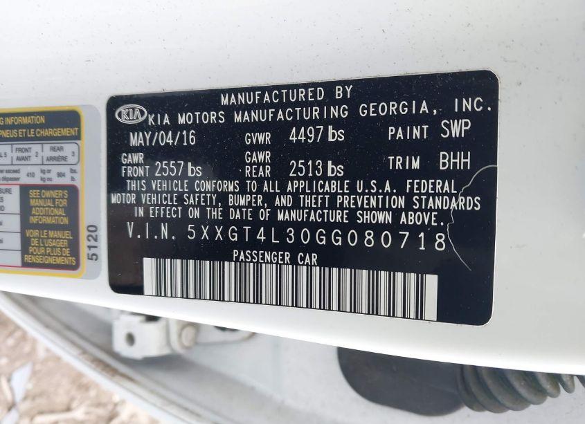 Photo 9 of 2016 Kia Optima LX (VIN 5XXGT4L30GG080718)