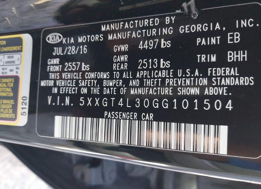 Photo 9 of 2016 Kia Optima LX (VIN 5XXGT4L30GG101504)