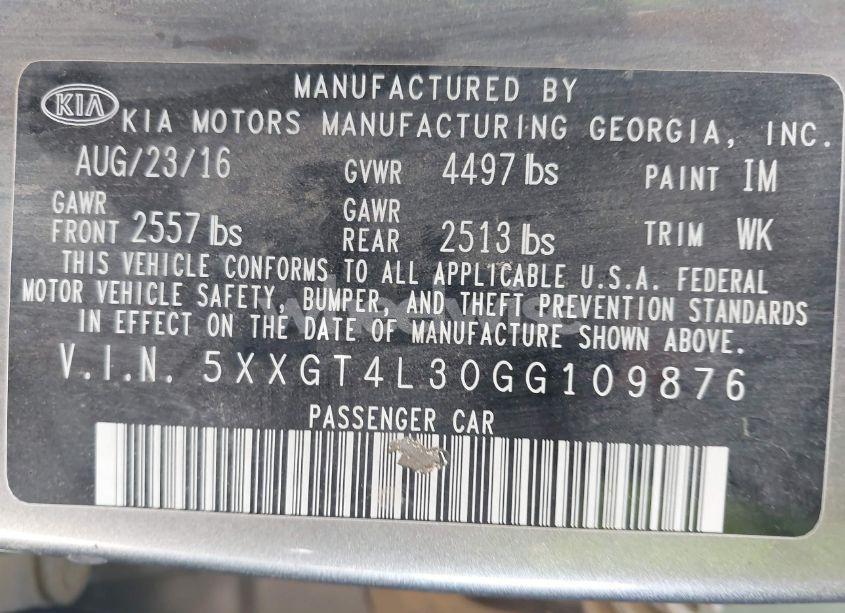 Photo 9 of 2016 Kia Optima LX (VIN 5XXGT4L30GG109876)