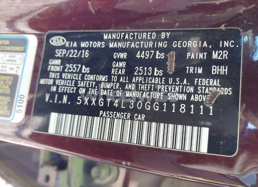 Photo 9 of 2016 Kia Optima LX (VIN 5XXGT4L30GG118111)