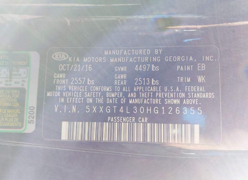 Photo 9 of 2017 Kia Optima LX (VIN 5XXGT4L30HG126355)