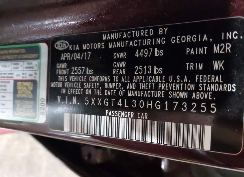 Photo 9 of 2017 Kia Optima LX (VIN 5XXGT4L30HG173255)