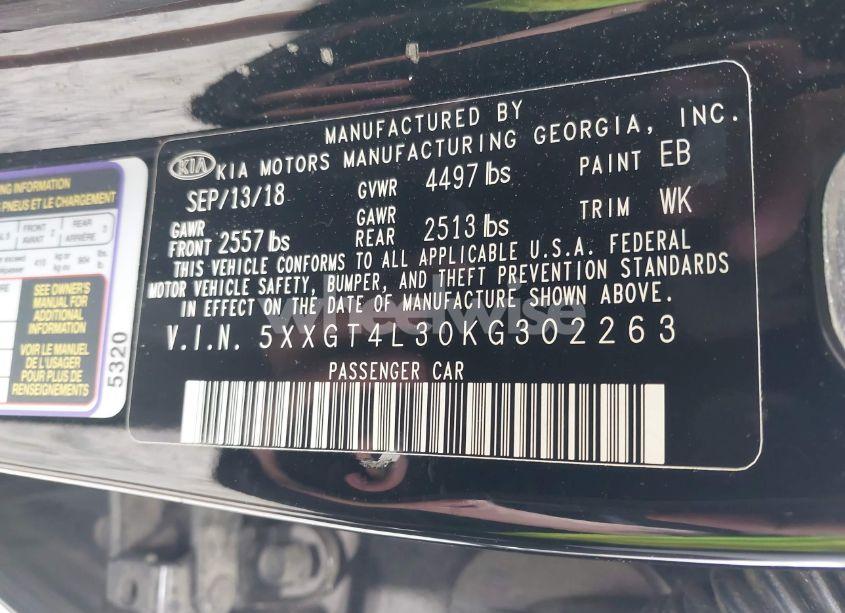 Photo 9 of 2019 Kia Optima S (VIN 5XXGT4L30KG302263)