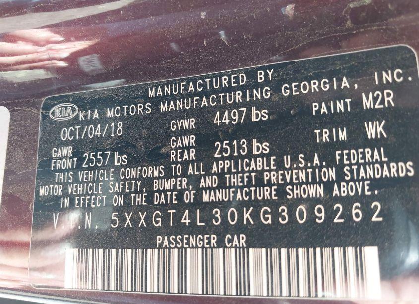 Photo 9 of 2019 Kia Optima LX (VIN 5XXGT4L30KG309262)