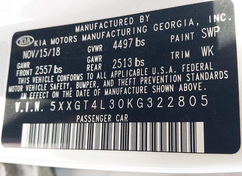 Photo 9 of 2019 Kia Optima LX (VIN 5XXGT4L30KG322805)