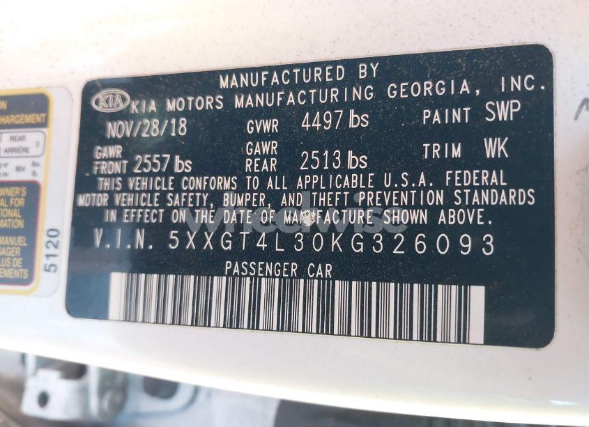 Photo 9 of 2019 Kia Optima LX (VIN 5XXGT4L30KG326093)