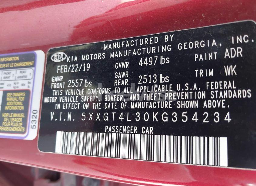 Photo 9 of 2019 Kia Optima S (VIN 5XXGT4L30KG354234)