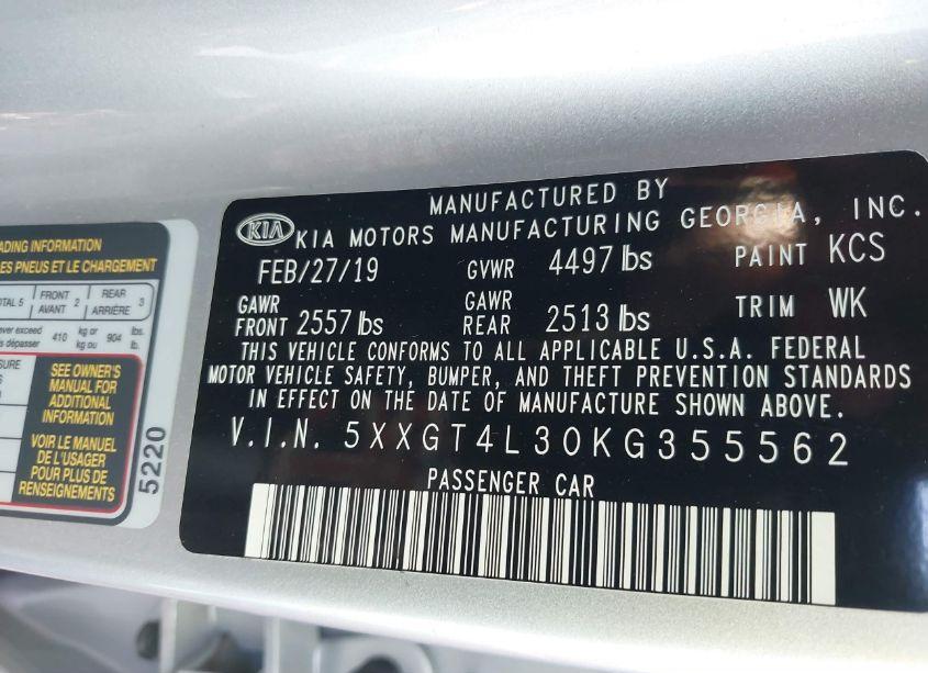 Photo 9 of 2019 Kia Optima LX (VIN 5XXGT4L30KG355562)