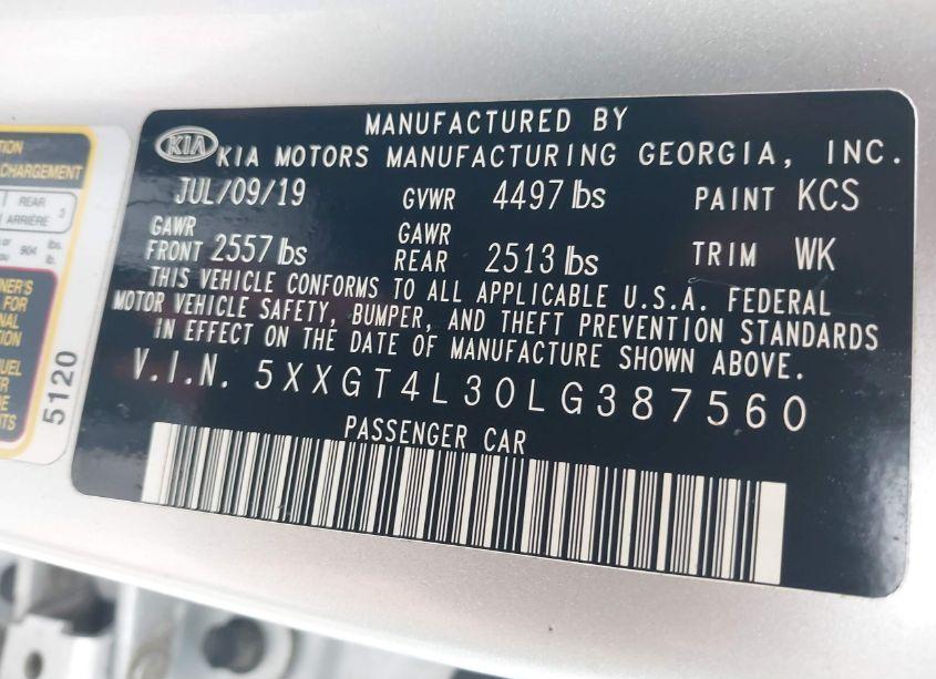 Photo 9 of 2020 Kia Optima LX (VIN 5XXGT4L30LG387560)