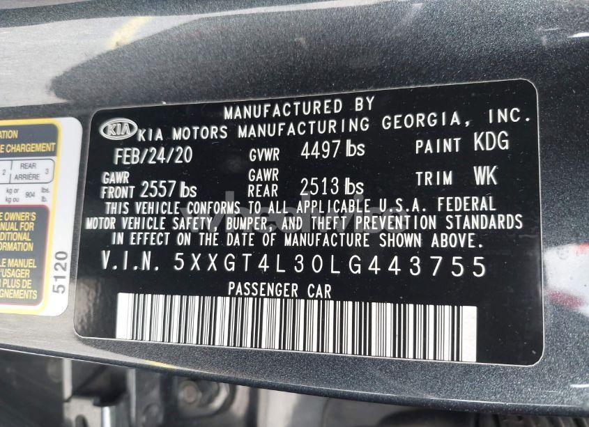 Photo 9 of 2020 Kia Optima LX (VIN 5XXGT4L30LG443755)