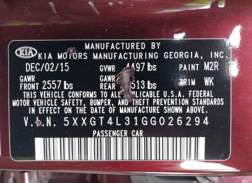 Photo 9 of 2016 Kia Optima LX (VIN 5XXGT4L31GG026294)