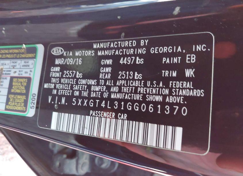 Photo 9 of 2016 Kia Optima LX (VIN 5XXGT4L31GG061370)