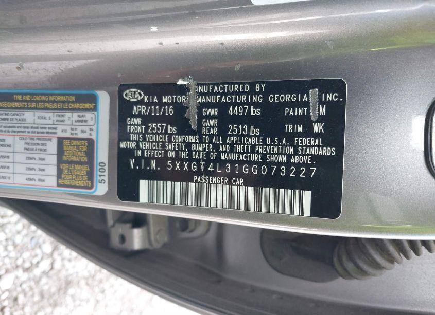 Photo 9 of 2016 Kia Optima LX (VIN 5XXGT4L31GG073227)