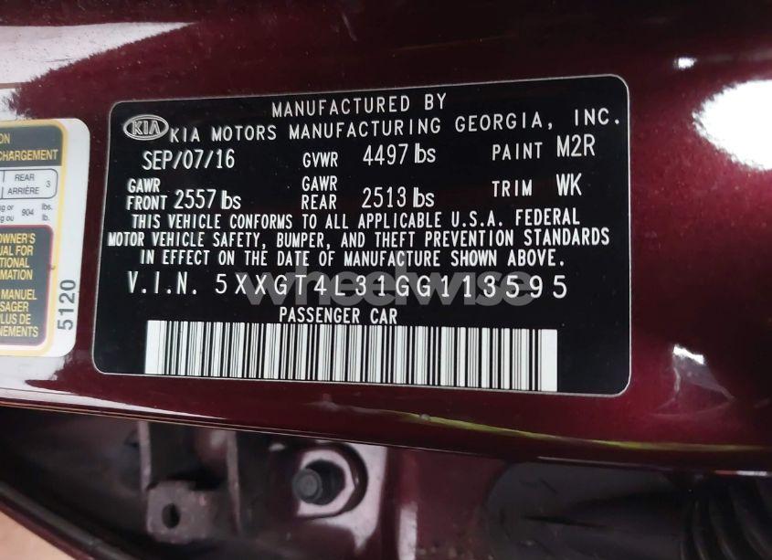 Photo 9 of 2016 Kia Optima LX (VIN 5XXGT4L31GG113595)