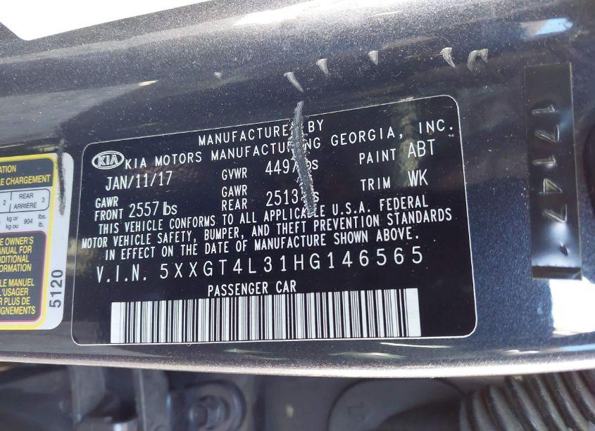 Photo 9 of 2017 Kia Optima LX (VIN 5XXGT4L31HG146565)