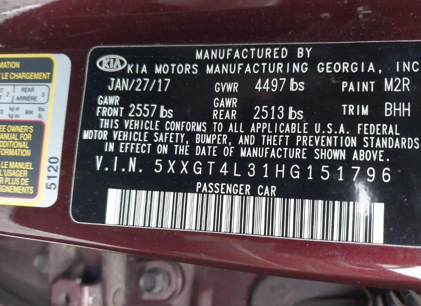 Photo 9 of 2017 Kia Optima LX (VIN 5XXGT4L31HG151796)