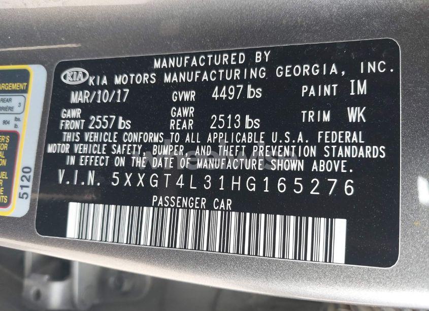 Photo 9 of 2017 Kia Optima LX (VIN 5XXGT4L31HG165276)