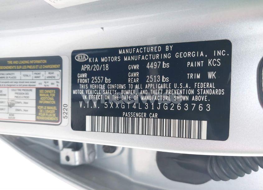 Photo 9 of 2018 Kia Optima LX (VIN 5XXGT4L31JG263763)