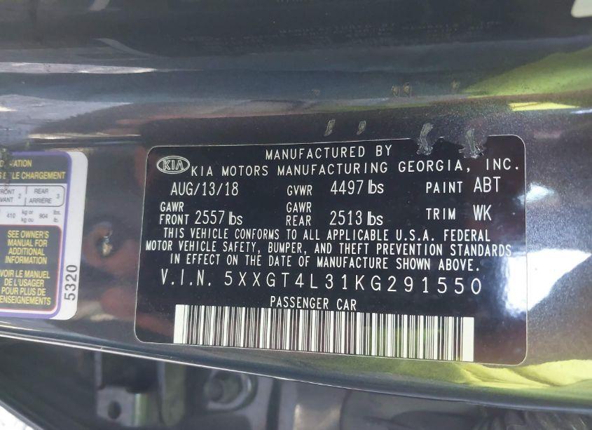 Photo 9 of 2019 Kia Optima S (VIN 5XXGT4L31KG291550)