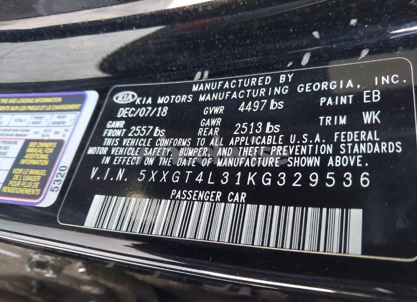 Photo 9 of 2019 Kia Optima S (VIN 5XXGT4L31KG329536)