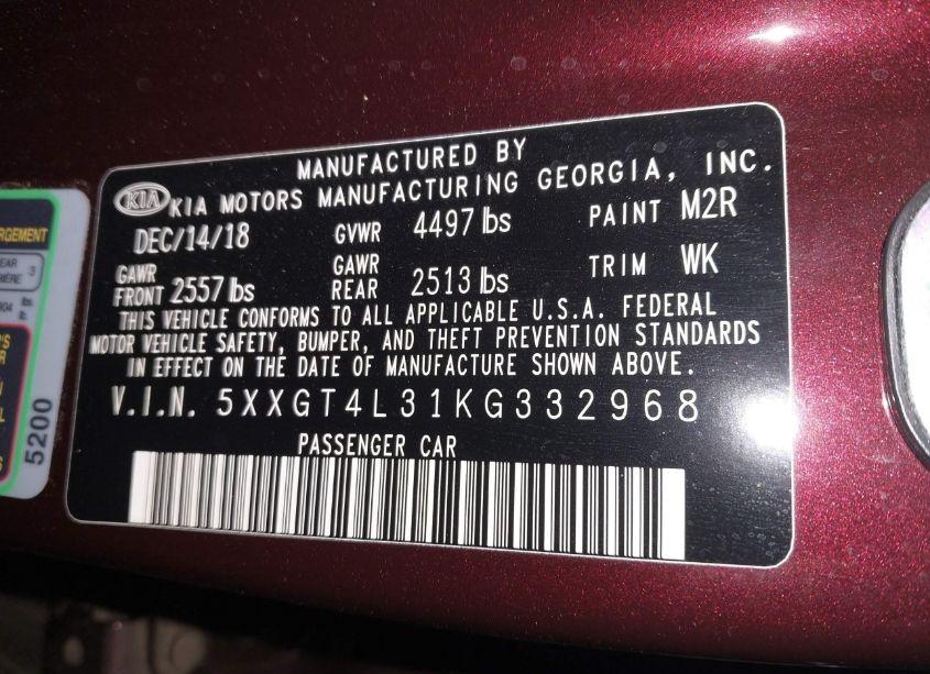 Photo 9 of 2019 Kia Optima LX (VIN 5XXGT4L31KG332968)