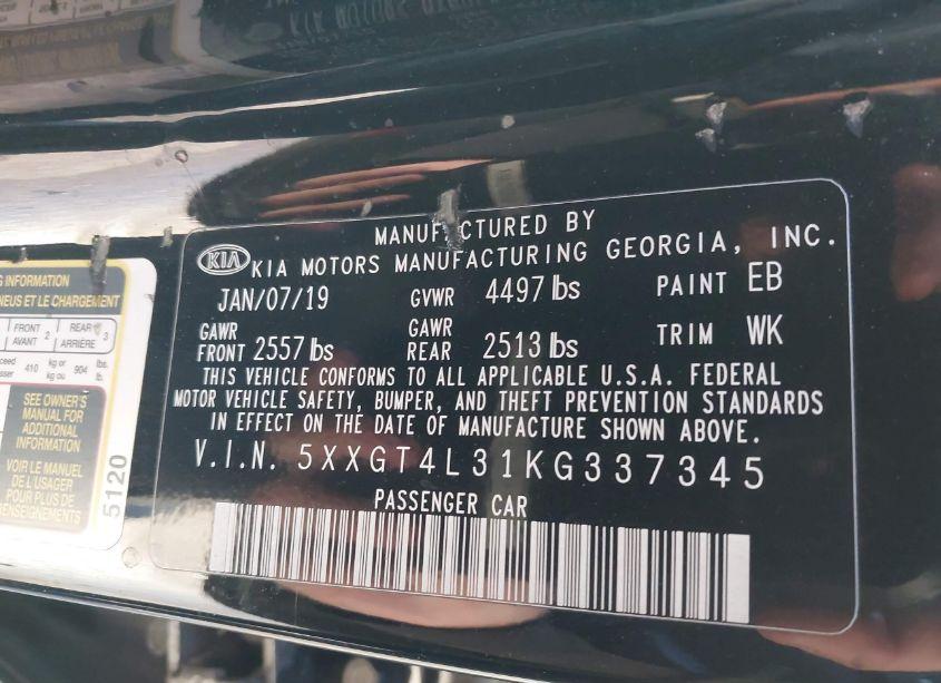 Photo 9 of 2019 Kia Optima LX (VIN 5XXGT4L31KG337345)