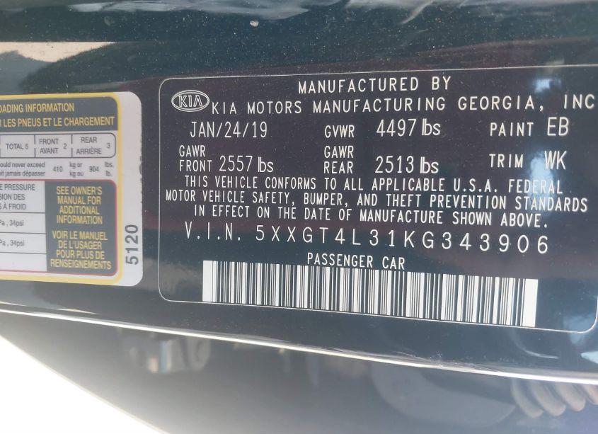 Photo 9 of 2019 Kia Optima LX (VIN 5XXGT4L31KG343906)