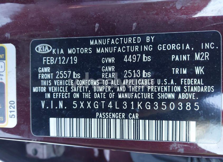 Photo 9 of 2019 Kia Optima LX (VIN 5XXGT4L31KG350385)