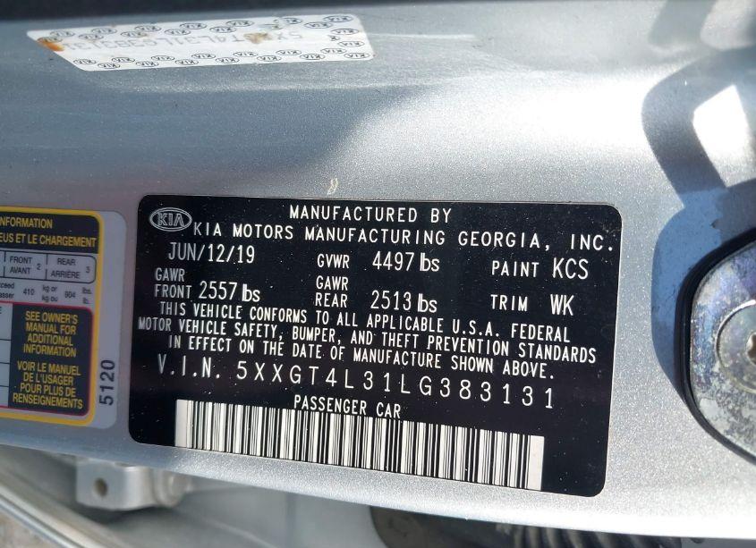 Photo 9 of 2020 Kia Optima LX (VIN 5XXGT4L31LG383131)