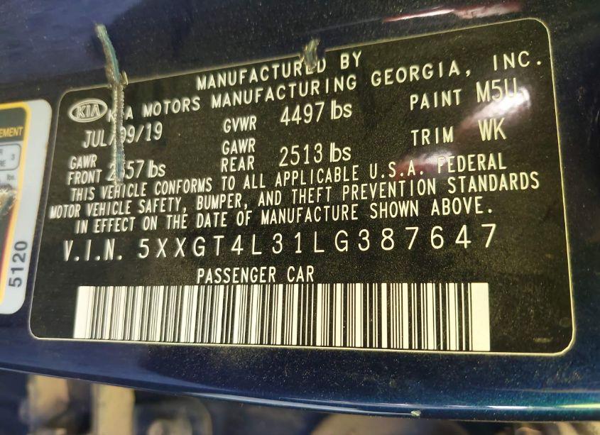 Photo 9 of 2020 Kia Optima LX (VIN 5XXGT4L31LG387647)