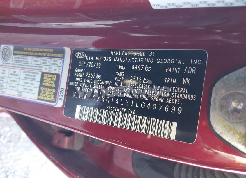 Photo 9 of 2020 Kia Optima S (VIN 5XXGT4L31LG407699)