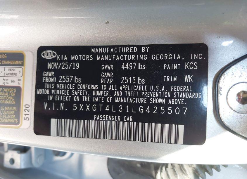 Photo 9 of 2020 Kia Optima LX (VIN 5XXGT4L31LG425507)