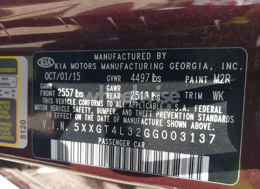 Photo 9 of 2016 Kia Optima LX (VIN 5XXGT4L32GG003137)