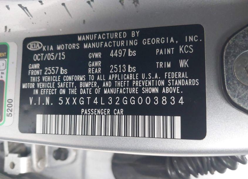 Photo 9 of 2016 Kia Optima LX (VIN 5XXGT4L32GG003834)