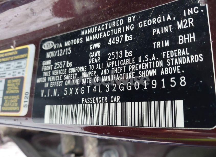 Photo 9 of 2016 Kia Optima LX (VIN 5XXGT4L32GG019158)