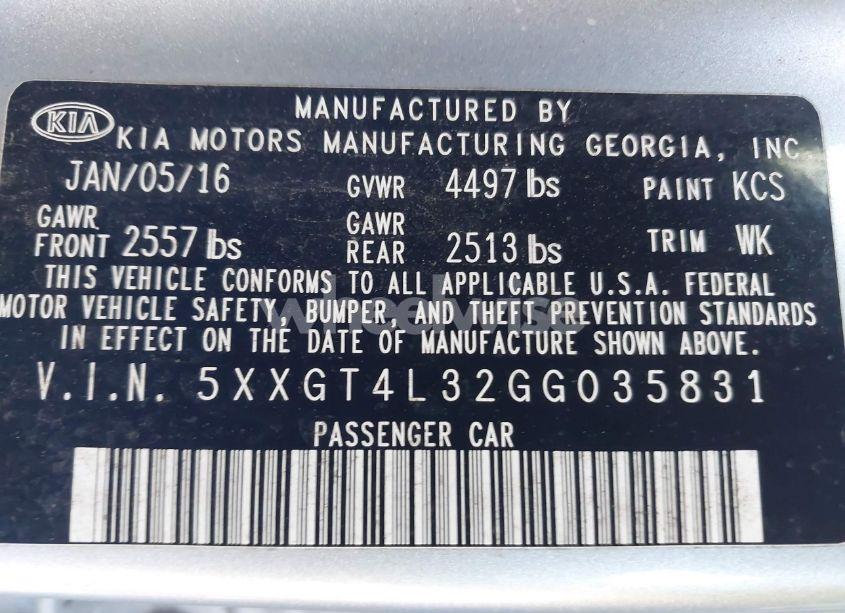 Photo 9 of 2016 Kia Optima LX (VIN 5XXGT4L32GG035831)