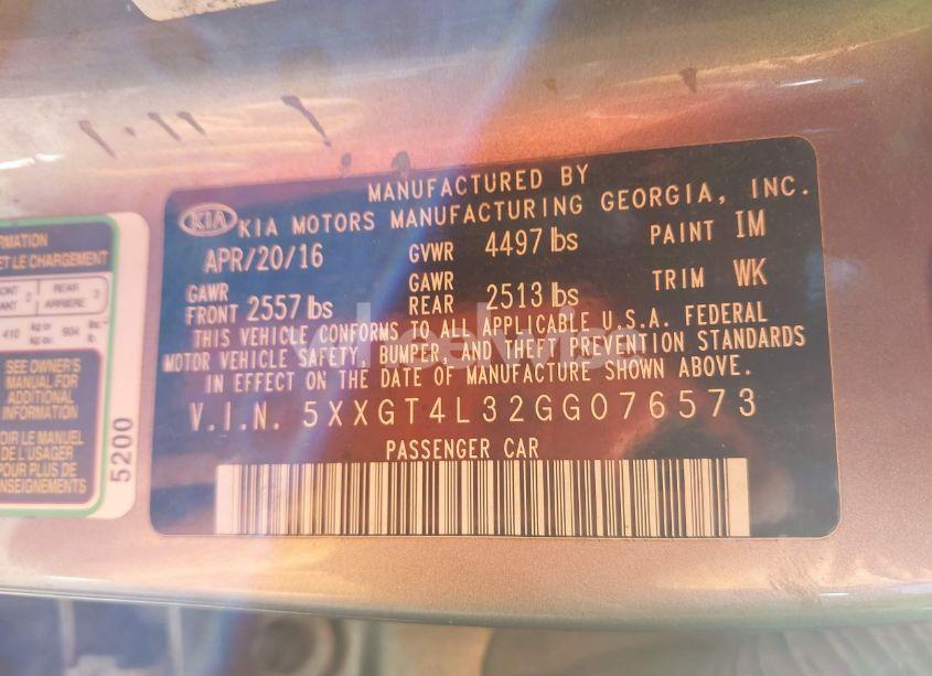 Photo 9 of 2016 Kia Optima LX (VIN 5XXGT4L32GG076573)