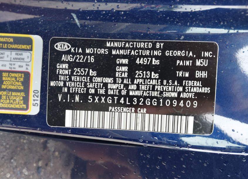 Photo 9 of 2016 Kia Optima LX (VIN 5XXGT4L32GG109409)