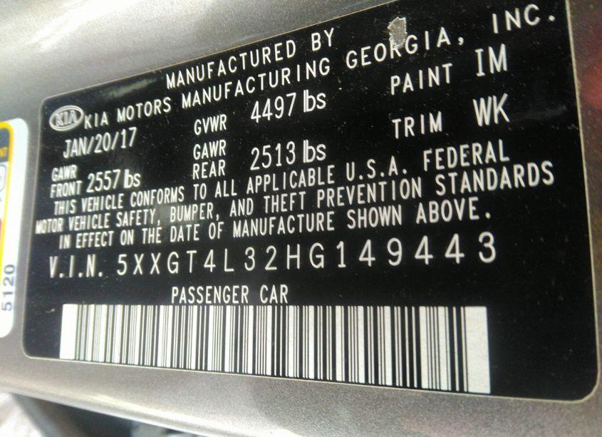 Photo 9 of 2017 Kia Optima LX (VIN 5XXGT4L32HG149443)