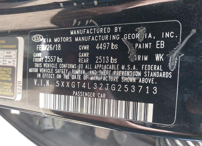 Photo 9 of 2018 Kia Optima LX (VIN 5XXGT4L32JG253713)