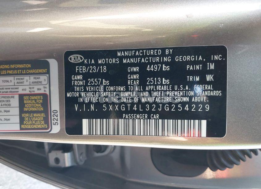 Photo 9 of 2018 Kia Optima LX (VIN 5XXGT4L32JG254229)