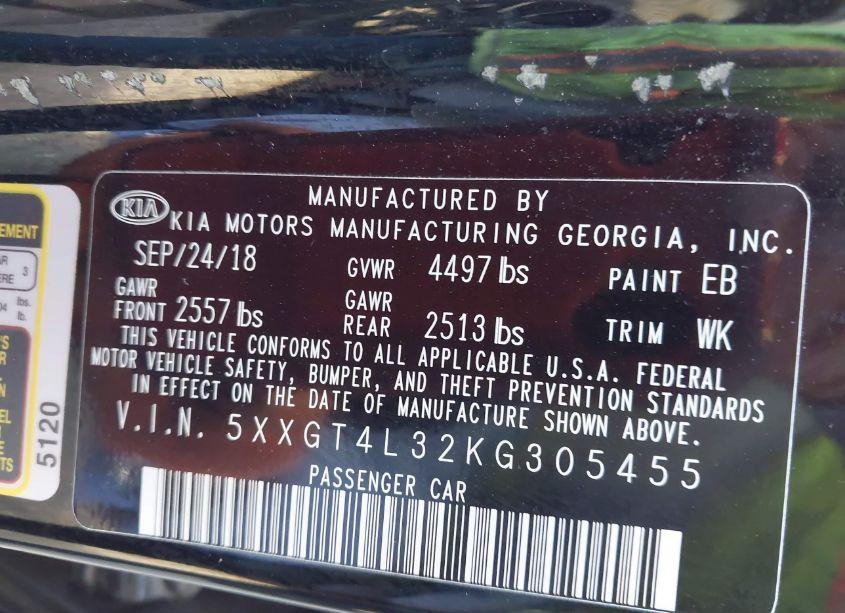 Photo 9 of 2019 Kia Optima LX (VIN 5XXGT4L32KG305455)