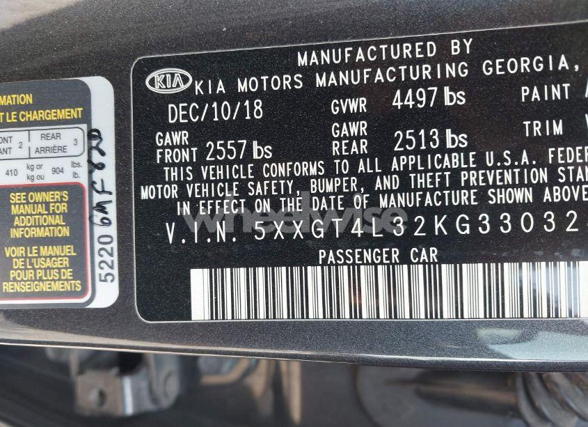 Photo 9 of 2019 Kia Optima LX (VIN 5XXGT4L32KG330324)