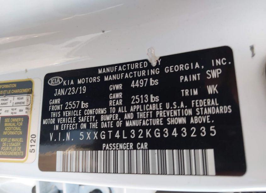 Photo 9 of 2019 Kia Optima LX (VIN 5XXGT4L32KG343235)