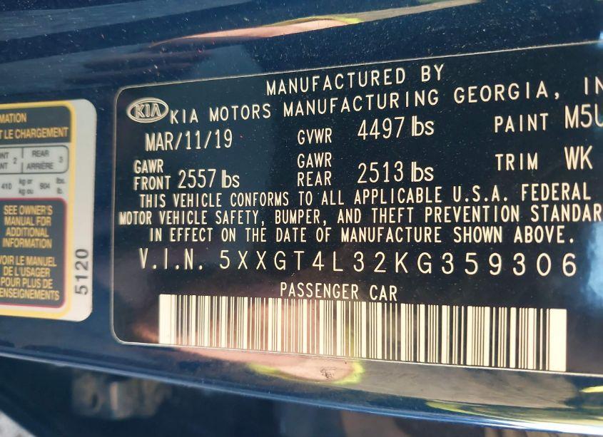 Photo 9 of 2019 Kia Optima LX (VIN 5XXGT4L32KG359306)