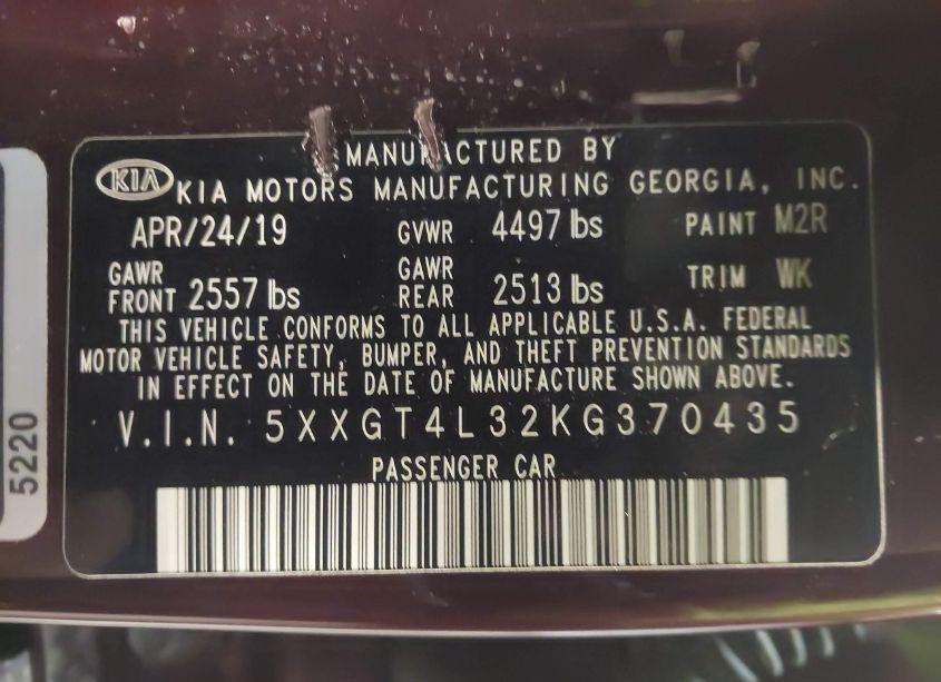 Photo 9 of 2019 Kia Optima LX (VIN 5XXGT4L32KG370435)