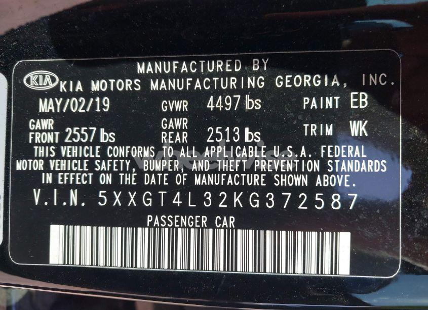 Photo 9 of 2019 Kia Optima S (VIN 5XXGT4L32KG372587)