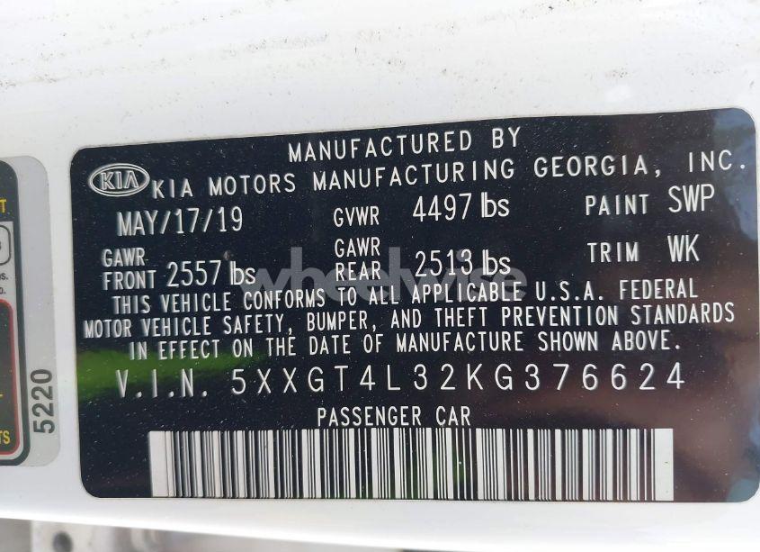 Photo 9 of 2019 Kia Optima LX (VIN 5XXGT4L32KG376624)